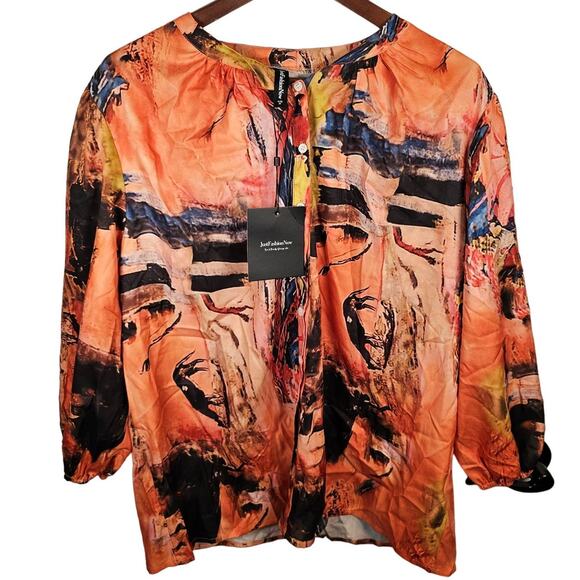 Just Fashion Now JFN Lightweight Flowy Art Colorful Orange Top Shirt Blouse NWT - Picture 1 of 4